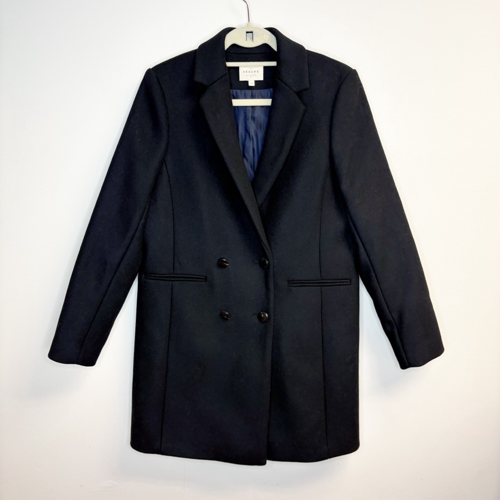 Sezane Johnson Wool Double Breasted Coat Black Size 38 - Picture 2 of 8